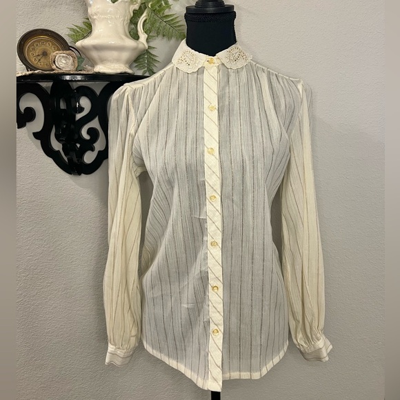 george yazbek Tops - George Yazbek‎ for Gordon Peters Cream Button Up Eyelet Embroidery Collar Blouse